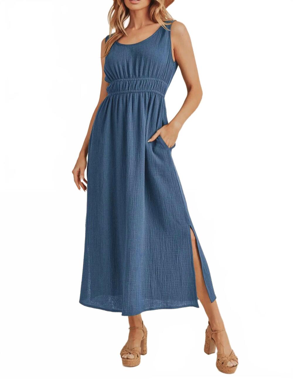 NEW AEMI + CO athens gauze maxi dress in azure